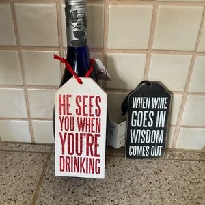 Pair of Humorous Bottle Tags From PRIMITIVES by KATHY